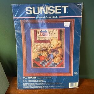 Vintage Sunset Dimensions cross stitch kit, Old Teddies, sealed